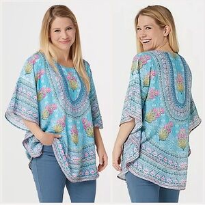 Tolani Collection Turquoise Floral 100%‎ Modal Caftan Tunic Size M fits L